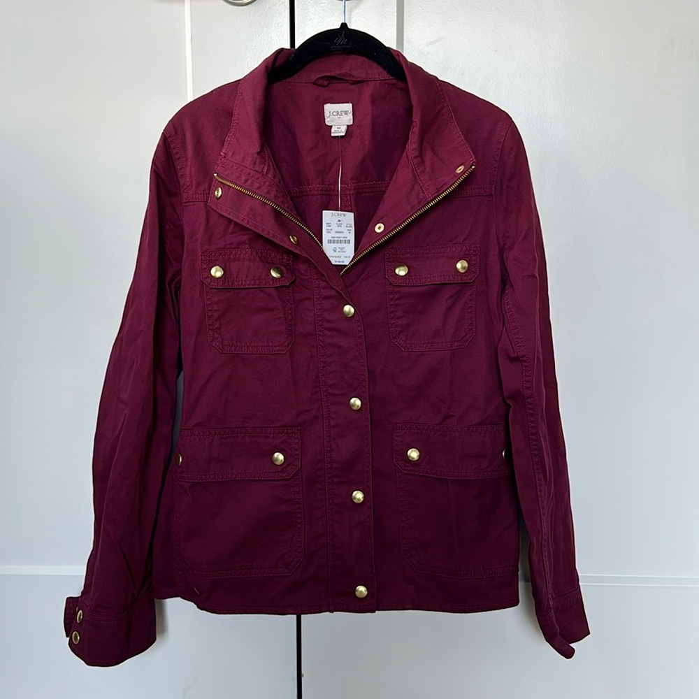 J.Crew Maroon Burgundy Jacket w/ Gold Buttons, Size M – NWT - Utility jacket